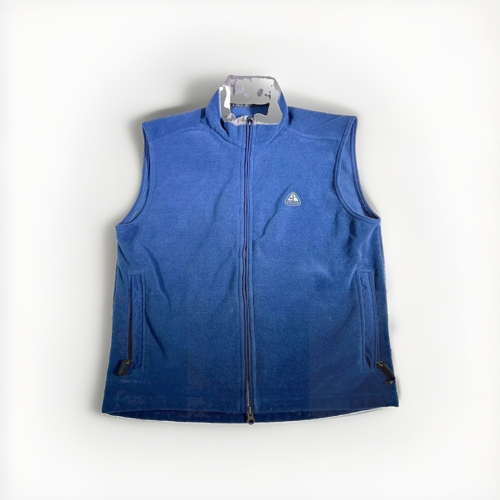Vtg Nike ACG 2 Blue Fleece Vest Youth L (12-14) ZipUp Thermafit Layer Hike Camp